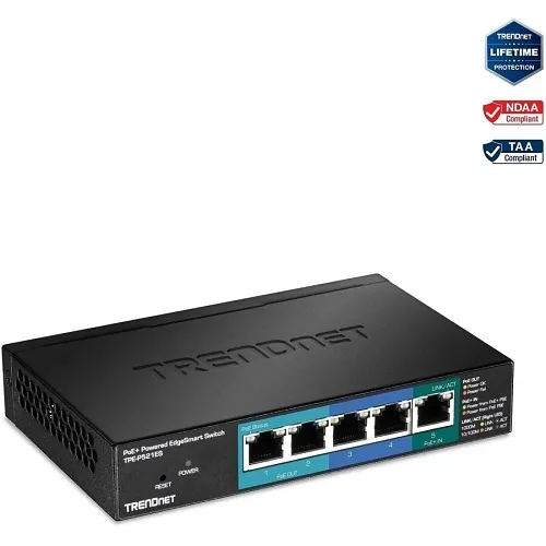 TRENDnet TPE-P521ES 5-Port Gigabit PoE+ Powered EdgeSmart Switch with PoE Pass-Through, 10 Gbps