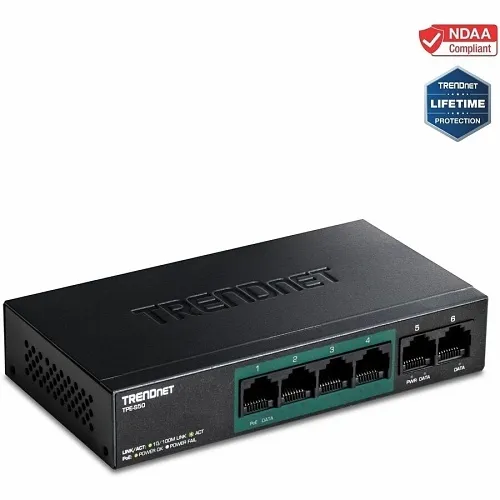 TRENDnet TPE-S50 6-Port Fast Ethernet PoE+ Switch, 1.2 Gbps, 60W PoE