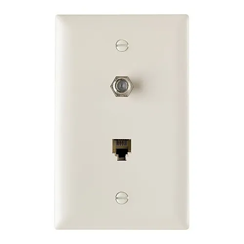 Pass & Seymour TPTELTVLA Dual 1-Gang Pre-configured Wall Plate with One RJ11 Telephone Jack and One F-Type Coupler, Light Almond