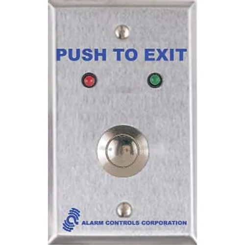 Alarm Controls TS-10 Vandal Resistant Request-to-Exit Station, Red and Green LED, Single Gang, 430 Stainless Steel