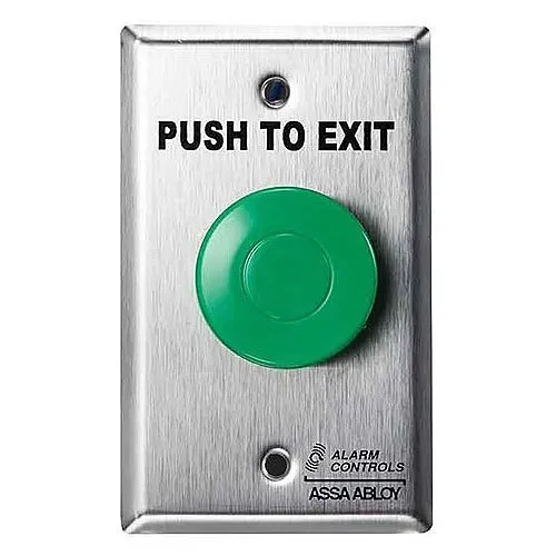 Alarm Controls TS-14 Request to Exit Button with Pneumatic Timer, 1-1/2" Green Push Button, Single Gang, 430 Stainless Steel