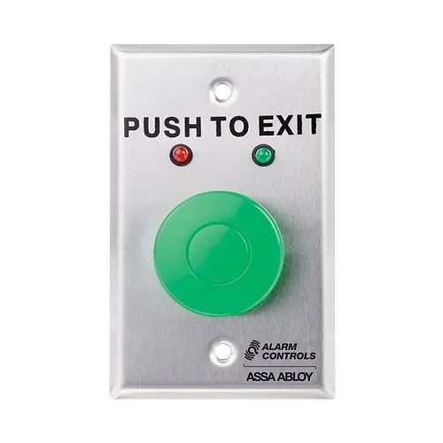Alarm Controls TS-14GR Pneumatic Time Delay Push Button, 'Push to Exit" Text, Green Button