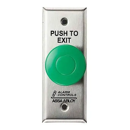 Alarm Controls TS-14N Request to Exit Button with Pneumatic Timer on Narrow 1-3/4" Wall Plate, 1-1/2" Green Push Button, Single Gang, 302 Stainless Steel