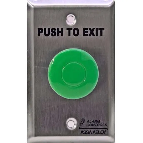 Alarm Controls TS-14NOSCREEN Single Gang Pneumatc Time Delay, 1-Contact N/O and 1-Contact N/C, 1-1/2" Diameter, "PUSH TO EXIT" Label, Green Push Button, Stainless Steel