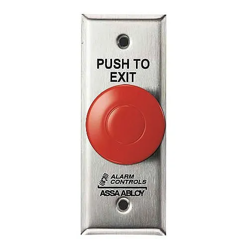 Alarm Controls TS-14NR Request to Exit Button with Pneumatic Timer on Narrow Wall Plate, 1-1/2" Red Push Button, Single Gang, 430 Stainless Steel