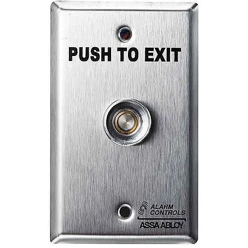 Alarm Controls TS-16 Request to Exit Station with Pneumatic Timer, 1/4" Push Button, Single Gang, 430 Stainless Steel