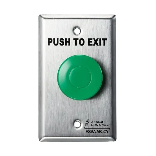 Alarm Controls TS-21B Request to Exit Station with 2-1/2" Mushroom Button, PUSH TO EXIT Label, Black Button, Stainless Steel