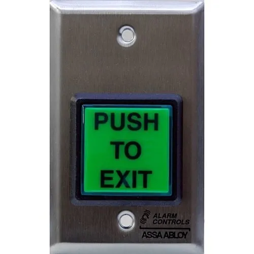 Alarm Controls TS-2ENTER Request to Exit Station, 2" Green Square Push Button, "PUSH to ENTER", Single Gang, 430 Stainless Steel