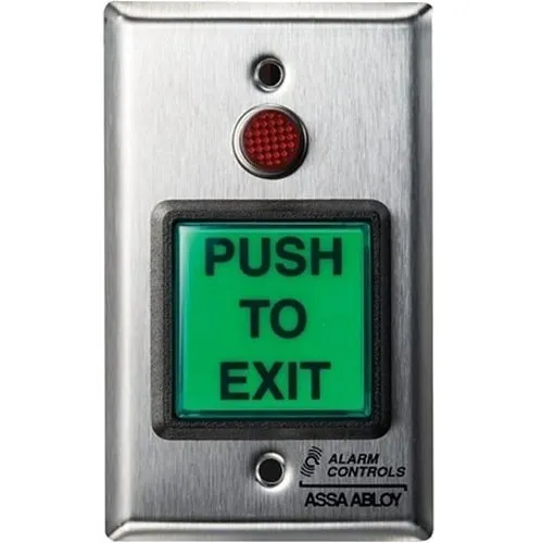 Alarm Controls TS-3T Request to Exit Station with LED and Timer, 2" Green Push Button, 1/2" Red LED, Single Gang, 430 Stainless Steel