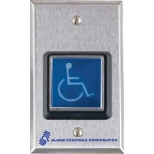Alarm Controls TS-4 Request to Exit Station, Square Blue Push Button with ADA Symbol