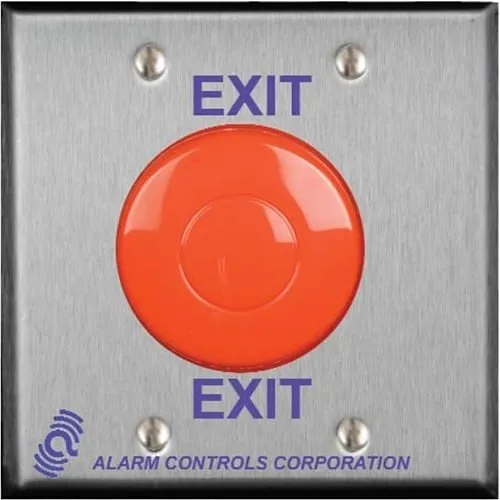 Alarm Controls TS-50 2.5 Switch on Double Gang Wall Plate with 2-1/2" Mushroom Push Button