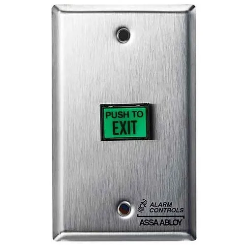 Alarm Controls TS-7 Request to Exit Station, 5/8" 7/8" Green Rectangular Push Button, Single Gang, 430 Stainless Steel