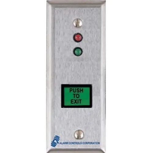 Alarm Controls TS-8 Request-to-Exit Station with LEDs on Narrow 1-3/4" Plate, 302 Stainless Steel