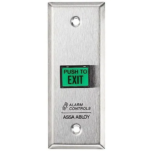 Alarm Controls TS-9T Request to Exit Station with Timed Output, Switch Mounted on Narrow 1-3/4" Wall Plate, 5/8" 7/8" Rectangular Push Button, 302 Stainless Steel