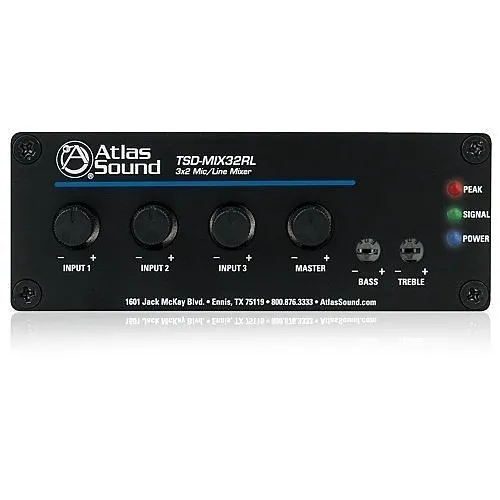 AtlasIED TSD-MIX32RL 3x2 Stereo Line Mixer with Remote Level