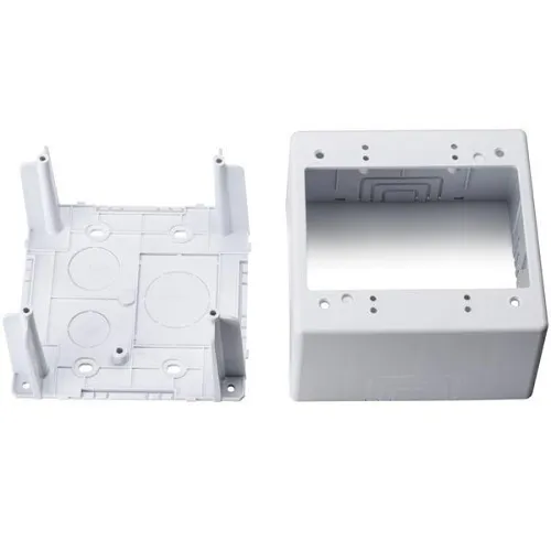 HellermannTyton TSRPW-JBD2 Dual Gang Junction Box, 2.77" Deep, PVC, 3-Piece, White