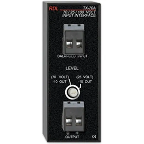 RDL TX-70A 25V, 70V, 100V Speaker Level Input Interface with Unbalanced Line Output