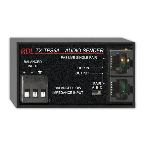 RDL TX-TPS6A Passive Single-Pair Sender, Twisted Pair Format-A, Balanced Audio Line Input