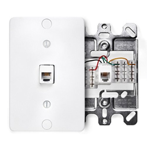 Leviton 40253-W Telephone Wall Phone Jack, 6P4C, Quick Connect, White