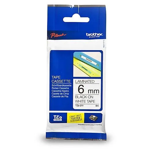 Brother TZE211 Black on White Laminated Tape mm