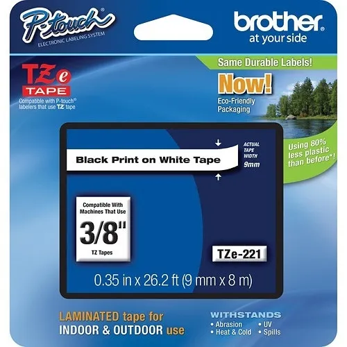 Brother TZE221G Cable, 26.2', Black on White