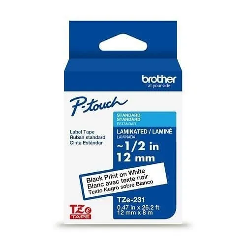 Brother TZE231G 1/2" Cable, 26.2', Black on White