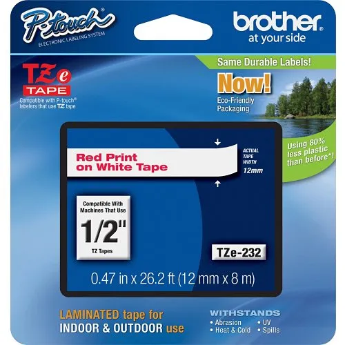 Brother TZE232 TZe Tape, P-touch Laminated Label Tape, 0.47in 26.2 ft (12mm 8m)