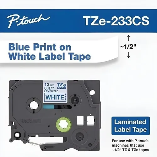 Brother TZE233CS 0.47"x 26.2' Label Tape, Blue/White