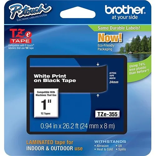 Brother TZE355 Label Tape, 24mm, White on Black