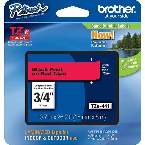 Brother TZE441 TZe Tape P-Touch Black on Red, 0.7 in 26.2 ft (18 mm 8 m)