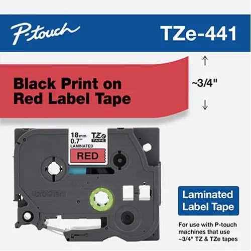 Brother TZE441 P-Touch Black on Red Laminated Tape 18 mm
