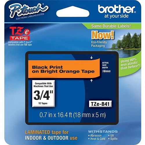 Brother TZEB41 Black Fluorescent Tape, 18mm