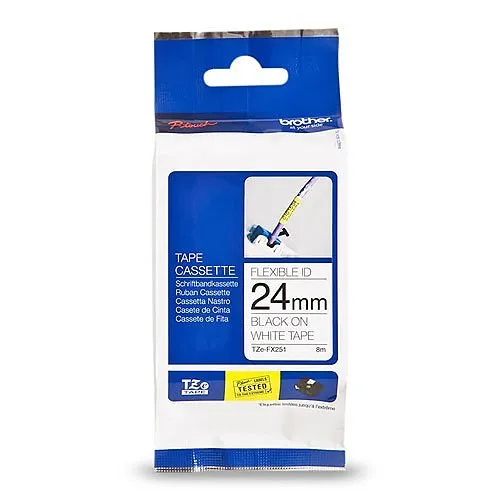 Brother TZEFX251 .94" Black on White Flexible ID Tape 26"
