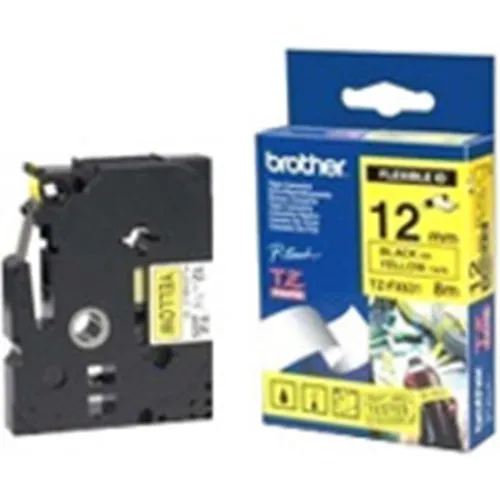 Brother TZEFX631 1/2" Black Print on Yellow Flexible ID Label Tape