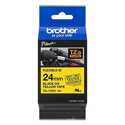 Brother TZEFX651 Black on Yellow Flexible ID 24mm