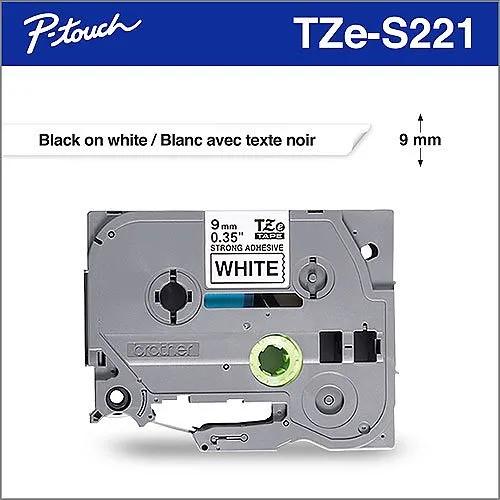 Brother TZES221 Black on White Strong Tape 9 mm