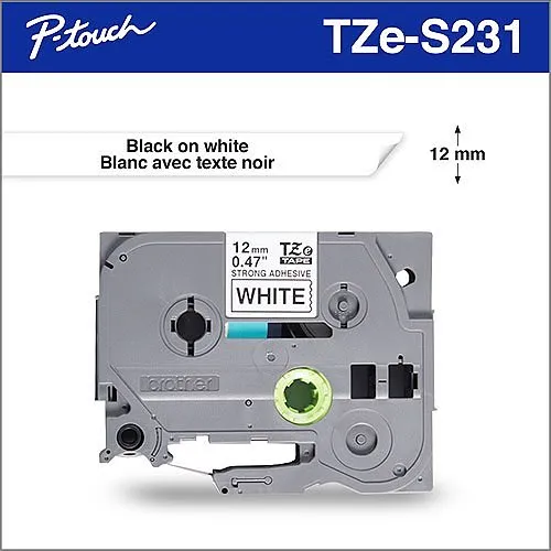 Brother TZES231 Black on White Strong Tape 12 mm