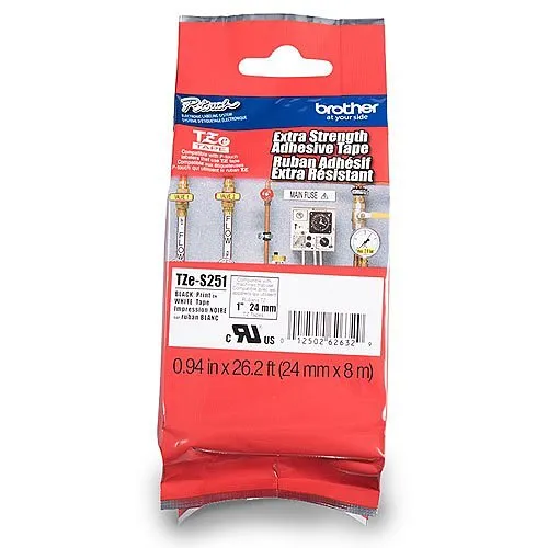 Brother TZES251 Black on White Strong Tape 24 mm