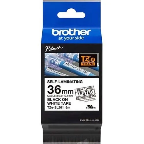 Brother TZESL261 36MM (1.4") Black Ink on White Self-Laminating Label, 8M (26.2 ft)