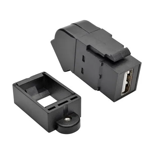 Eaton Tripp Lite U060-000-KPA-BK USB 2.0 All-in-One Keystone / Panel Mount Angled Coupler, Female to Female, Black
