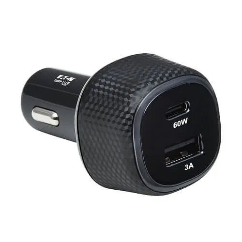 Tripp Lite U280-C02-63W-1B Dual-Port USB Car Charger, 63W Max - USB-C PD 3.0 Up to 60W, USB-A QC 3.0 Up to 18W