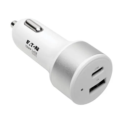 Eaton Tripp Lite U280-C02-C1A1 Dual-Port USB Car Charger with PD Charging, USB Type C (27W) and USB Type A (5V 1A/5W), UL 2089