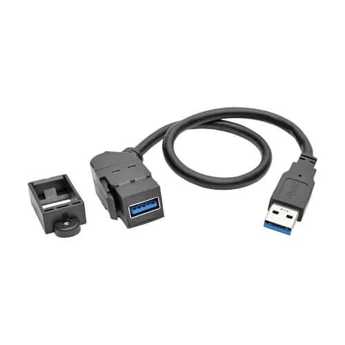 Tripp Lite U324-001-KPA-BK USB 3.0 All-in-One Keystone/Panel Mount Extension Cable (M/F), Angled Connector, Black, 1' (0.31 m)