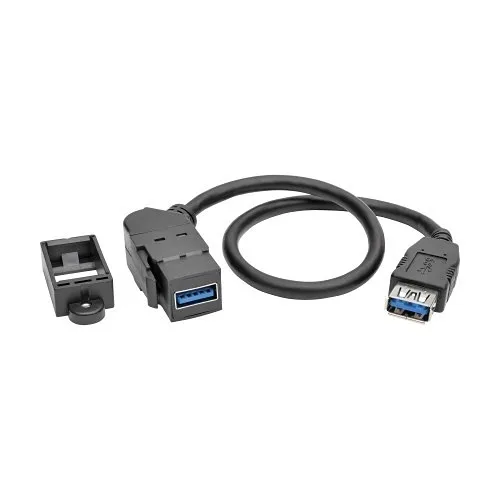 Eaton Tripp Lite U325-001-KPA-BK 1' USB 3.0 Keystone Panel Mount Coupler Cable F/F Angled Connector, All-in-One, Black