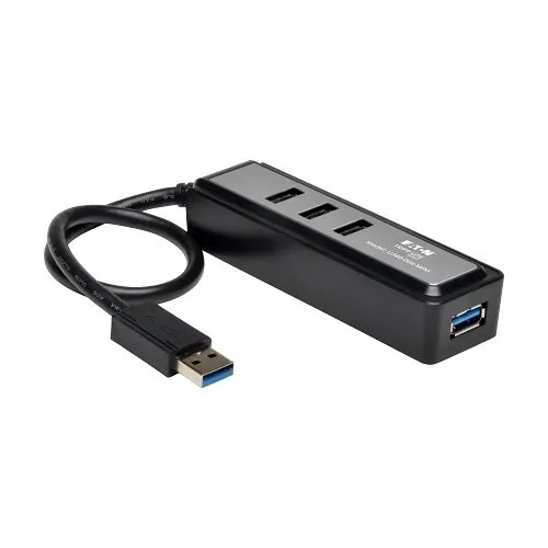 Eaton Tripp Lite U360-004-MINI 1' 4-Port USB 3.0 Hub, Built-in Cable, Compact Design, 5 Gbps, Black/Silver