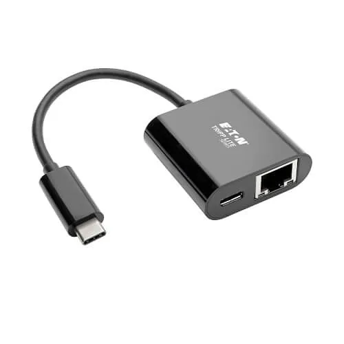 Eaton Tripp Lite U436-06N-GB-C USB-C to Gigabit Ethernet Adapter, 60W PD Charging, Thunderbolt 3 Compatible, Black