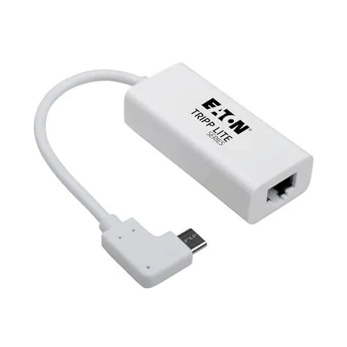 Eaton Tripp Lite U436-06N-GBW-RA USB-C to Gigabit Ethernet Adapter, Right-Angle Connector, 10/100/1000 Mbps, White
