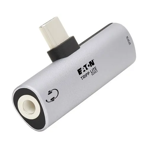 Eaton Tripp Lite U437-001-C-V2 3.5mm Headphone Jack Adapter for Hi-Res Stereo Audio, PD 3.0 and QC 2.0 Charging, Silver