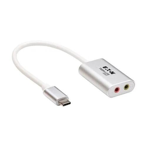 Eaton Tripp Lite U437-002 2-Port USB-C to 3.5 mm Stereo Audio Adapter, USB 2.0, Silver