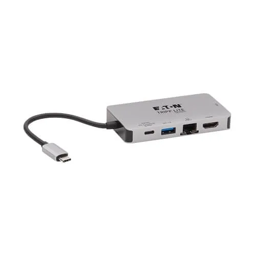 Eaton Tripp Lite U442-DOCK6-GY USB 3.1 Type-C Hub with HDMI, VGA, Gigabit Ethernet, and PD Charging, Gray